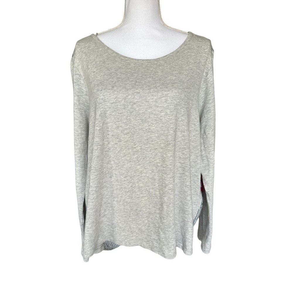 Vince Camuto Top Shirt Women XL Cotton Rayon Gray Front Blue White Stripes Back